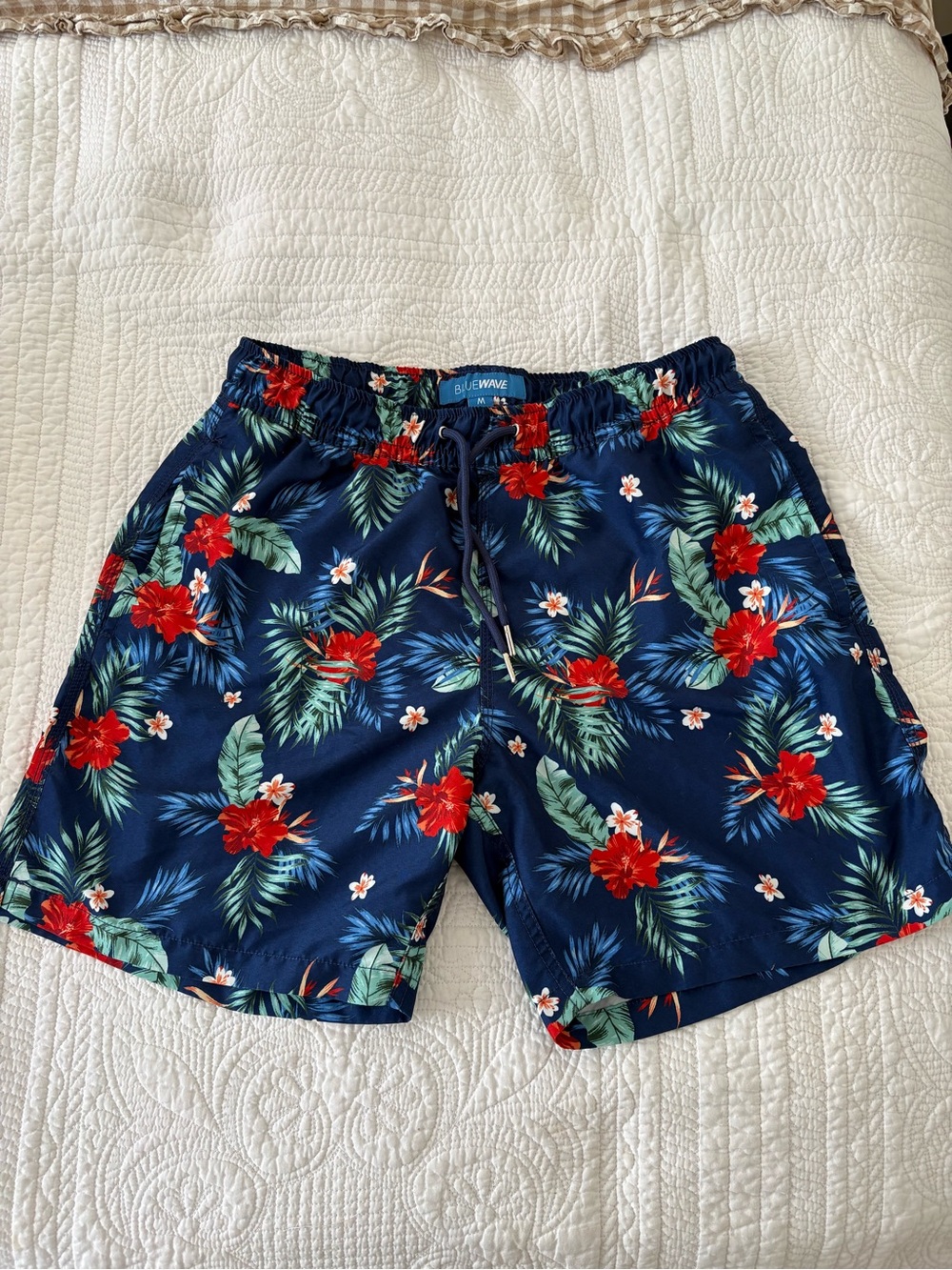 Navy Tropical Floral Swim Trunks